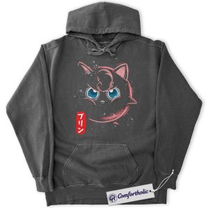 Alternative view of Jigglypuff Hoodie, Pokemon Hoodie, Anime Graphic Pullover, Comfort Colors Hoodie