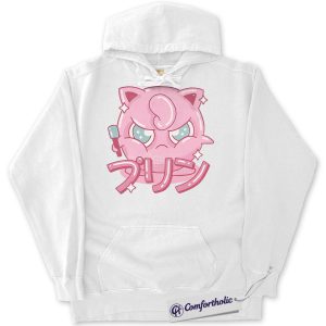 Alternative view of Jigglypuff Hoodie, Pokemon Hoodie, PKM Hoodie, Anime Graphic Pullover, Comfort Colors Hoodie