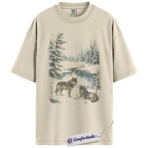 Wolf Shirt, Vintage Winter Forest Wolves Graphic Tee, Wildlife Nature Lover T-Shirt, Outdoor Gift for Wolf Fans, Comfort Colors Shirt