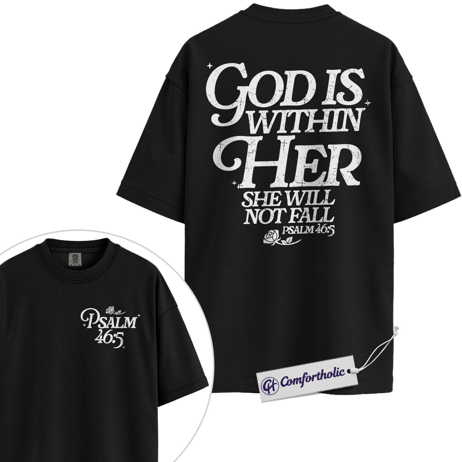 Christian Women Shirt, God Is Within Her She Will Not Fall Psalm 46:5 Bible Verse Graphic Tee, Faith T-Shirt for Women, Inspirational Church Gift for Her, Comfort Colors Shirt 2-Sided - Image 3