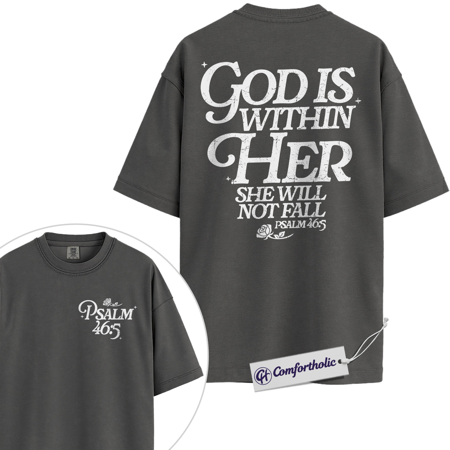 Christian Women Shirt, God Is Within Her She Will Not Fall Psalm 46:5 Bible Verse Graphic Tee, Faith T-Shirt for Women, Inspirational Church Gift for Her, Comfort Colors Shirt 2-Sided - Image 4