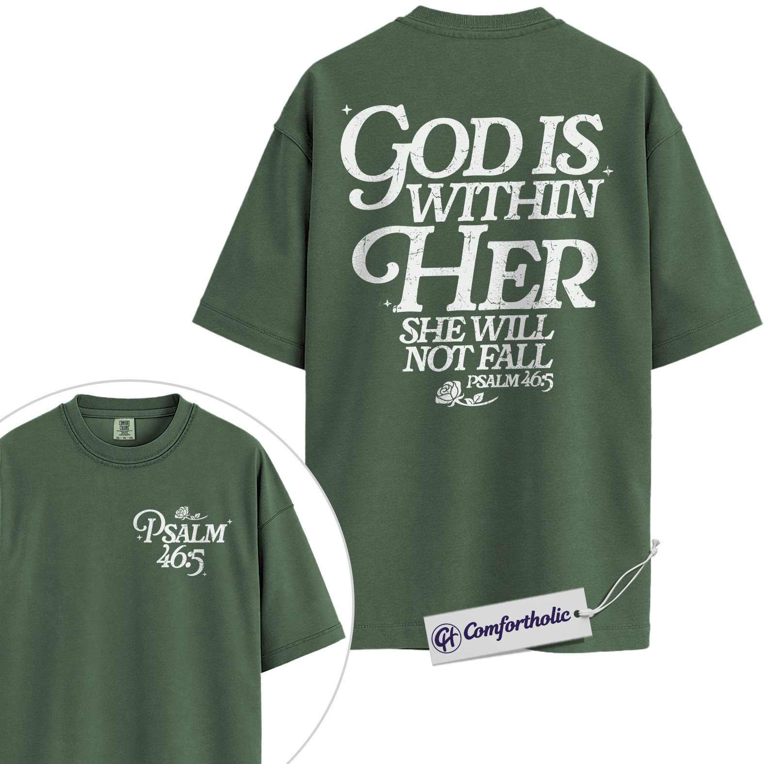 Christian Women Shirt, God Is Within Her She Will Not Fall Psalm 46:5 Bible Verse Graphic Tee, Faith T-Shirt for Women, Inspirational Church Gift for Her, Comfort Colors Shirt 2-Sided - Image 5