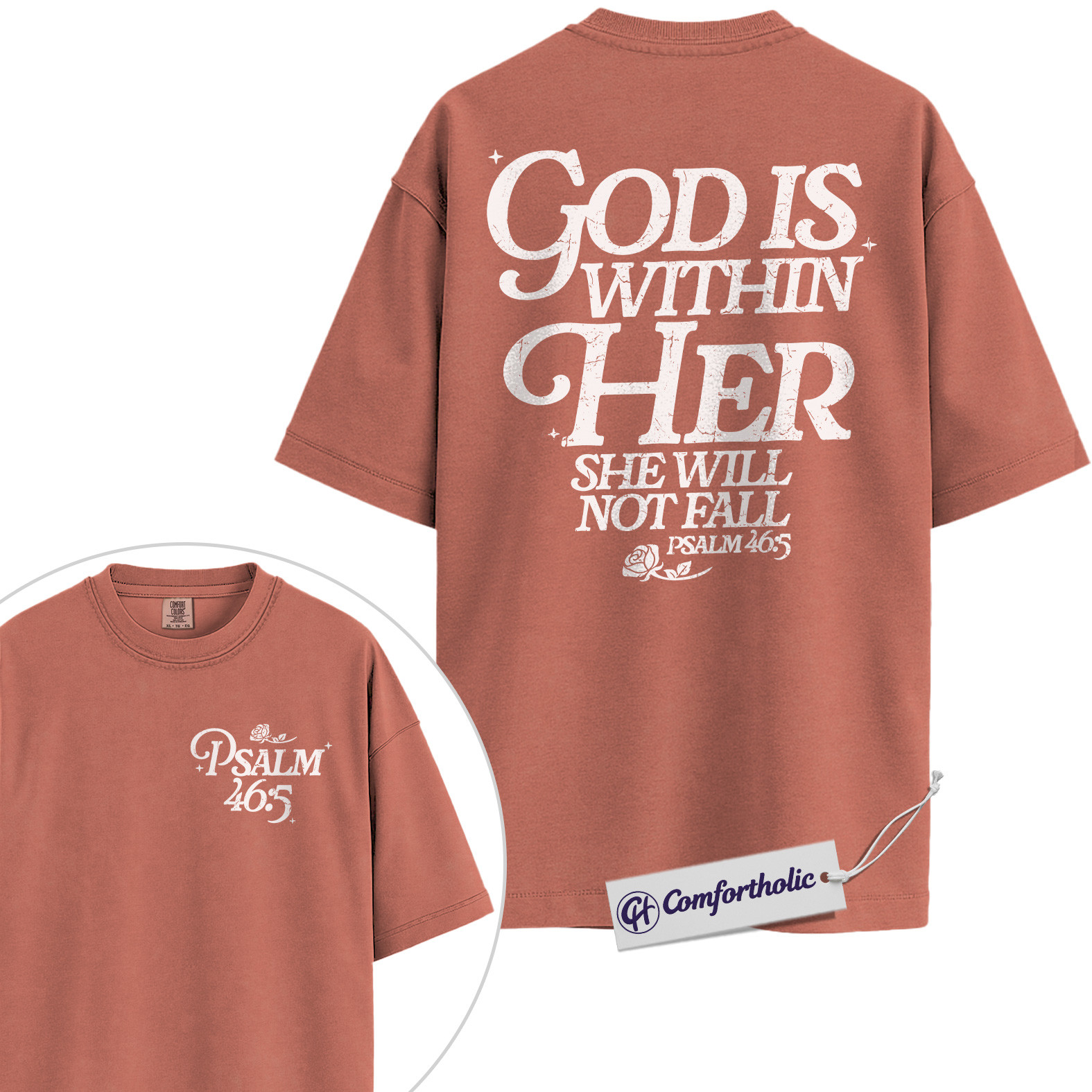 Christian Women Shirt, God Is Within Her She Will Not Fall Psalm 46:5 Bible Verse Graphic Tee, Faith T-Shirt for Women, Inspirational Church Gift for Her, Comfort Colors Shirt 2-Sided - Image 7