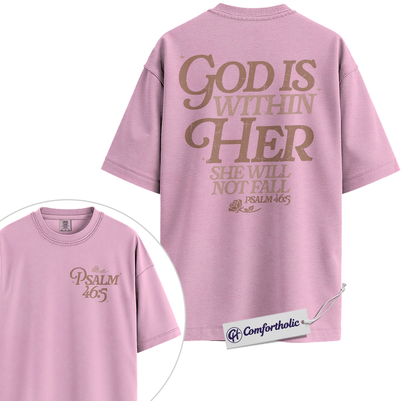 Christian Women Shirt, God Is Within Her She Will Not Fall Psalm 46:5 Bible Verse Graphic Tee, Faith T-Shirt for Women, Inspirational Church Gift for Her, Comfort Colors Shirt 2-Sided - Image 8
