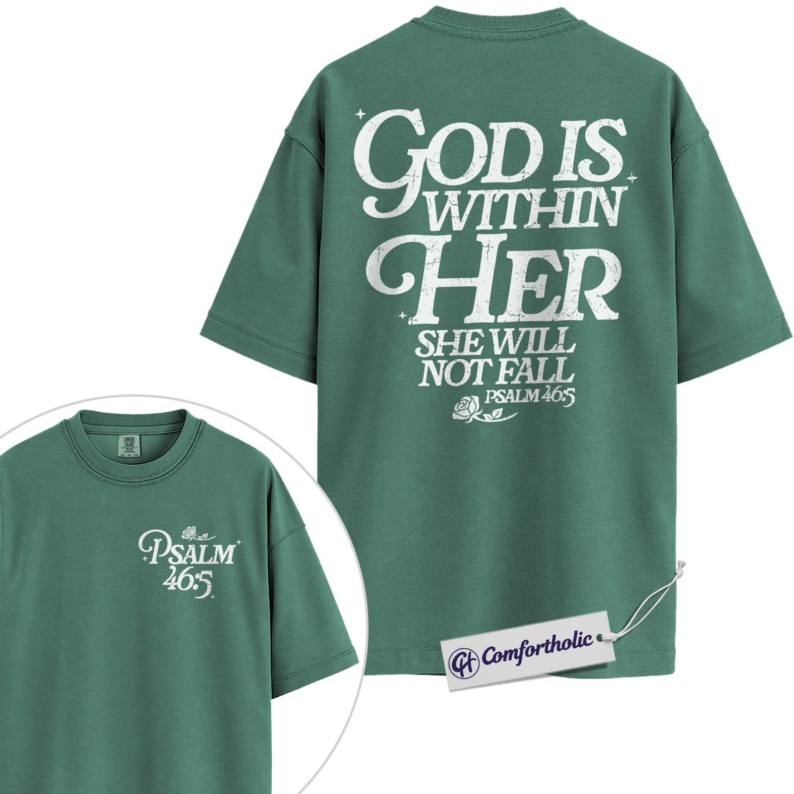 Christian Women Shirt, God Is Within Her She Will Not Fall Psalm 46:5 Bible Verse Graphic Tee, Faith T-Shirt for Women, Inspirational Church Gift for Her, Comfort Colors Shirt 2-Sided - Image 10