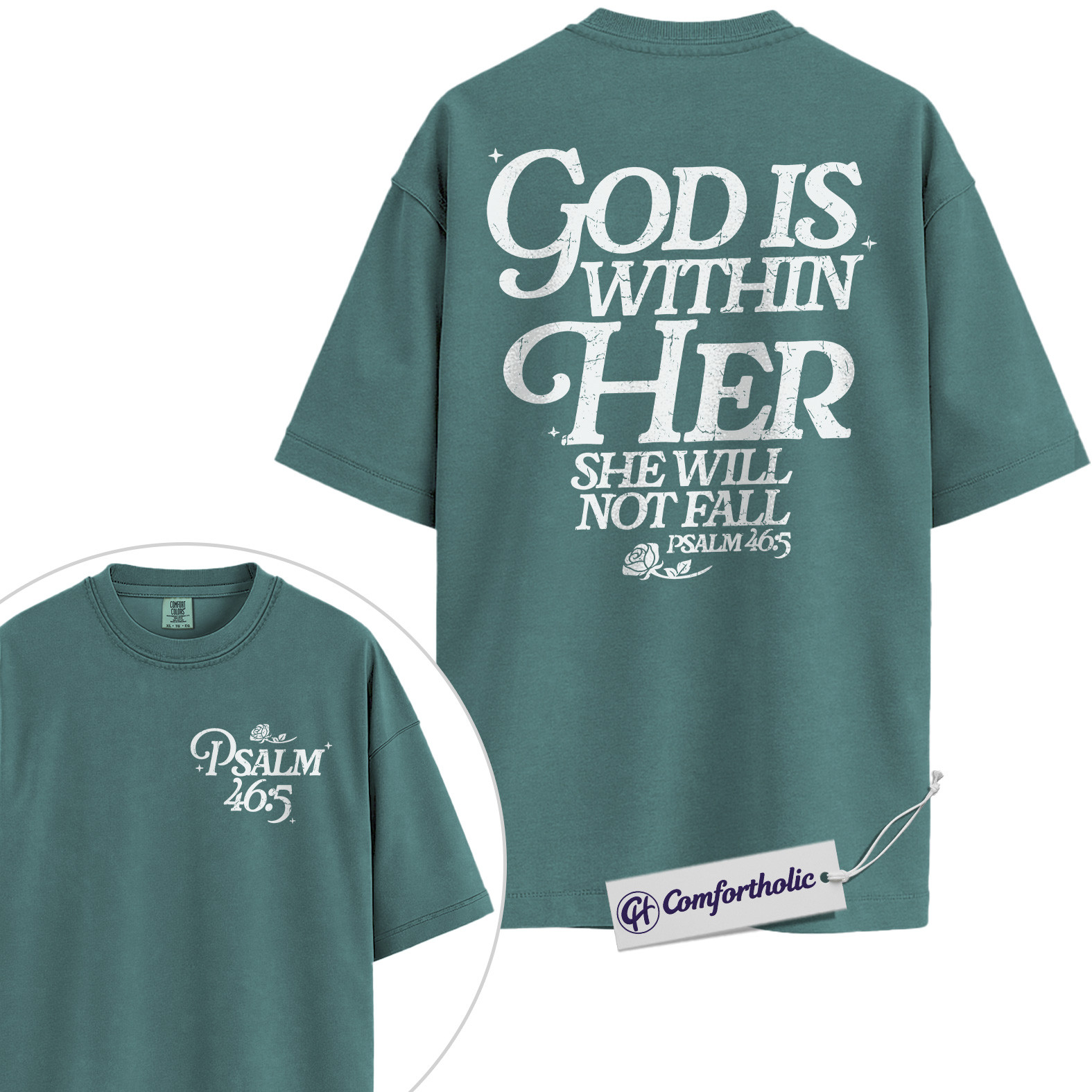 Christian Women Shirt, God Is Within Her She Will Not Fall Psalm 46:5 Bible Verse Graphic Tee, Faith T-Shirt for Women, Inspirational Church Gift for Her, Comfort Colors Shirt 2-Sided - Image 11