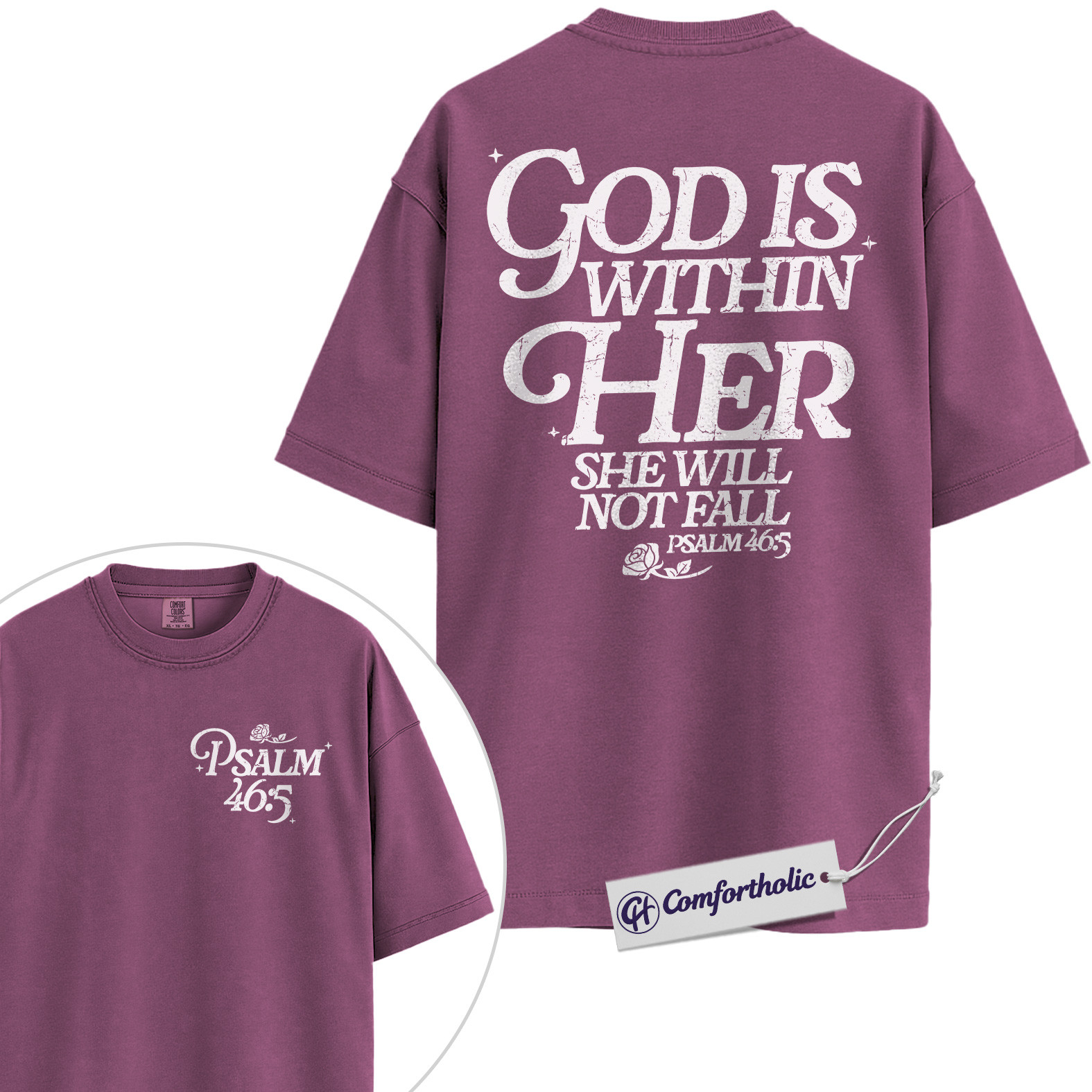 Christian Women Shirt, God Is Within Her She Will Not Fall Psalm 46:5 Bible Verse Graphic Tee, Faith T-Shirt for Women, Inspirational Church Gift for Her, Comfort Colors Shirt 2-Sided - Image 15