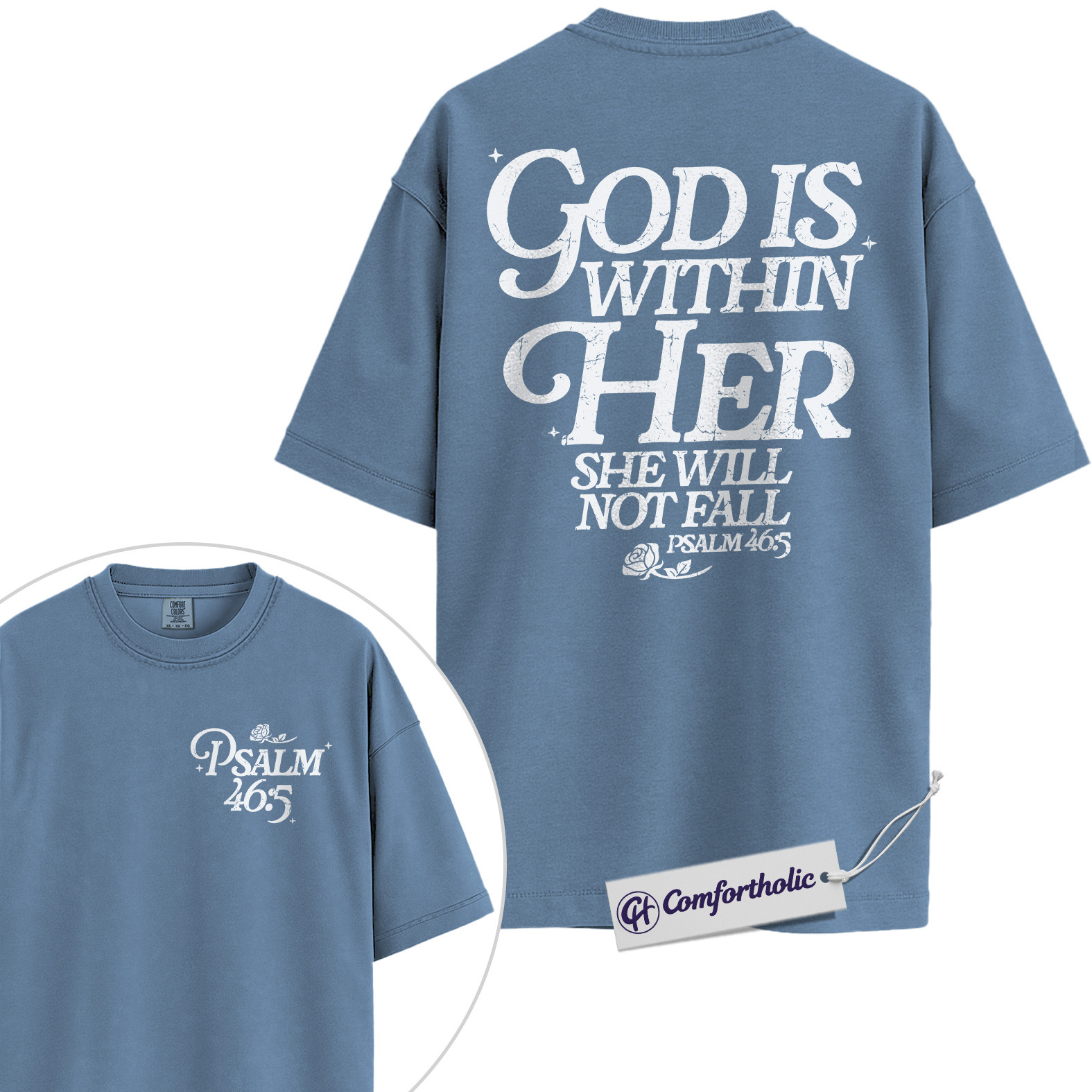 Christian Women Shirt, God Is Within Her She Will Not Fall Psalm 46:5 Bible Verse Graphic Tee, Faith T-Shirt for Women, Inspirational Church Gift for Her, Comfort Colors Shirt 2-Sided - Image 17