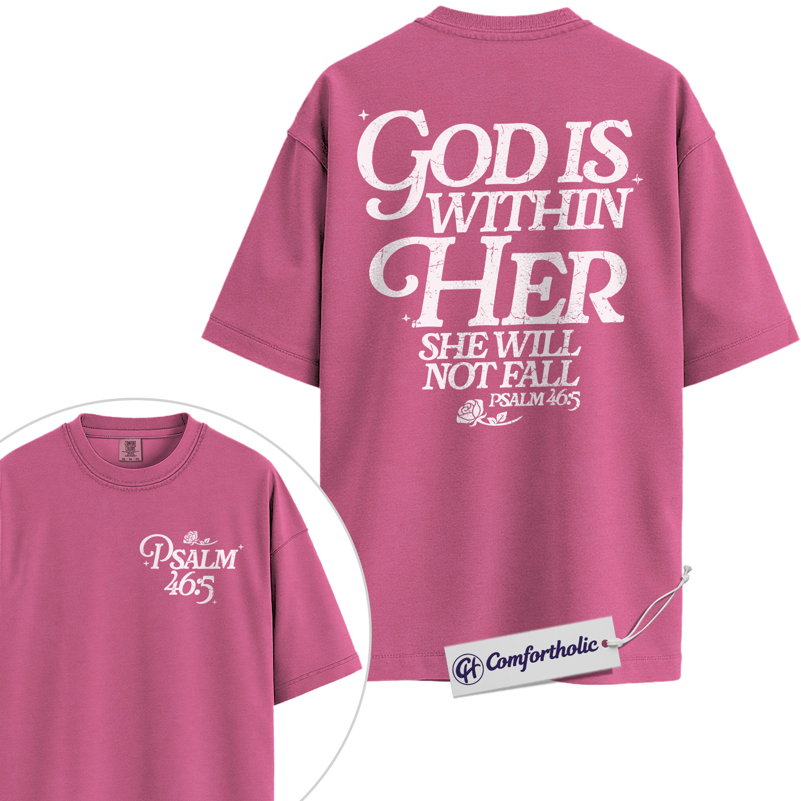 Christian Women Shirt, God Is Within Her She Will Not Fall Psalm 46:5 Bible Verse Graphic Tee, Faith T-Shirt for Women, Inspirational Church Gift for Her, Comfort Colors Shirt 2-Sided - Image 16