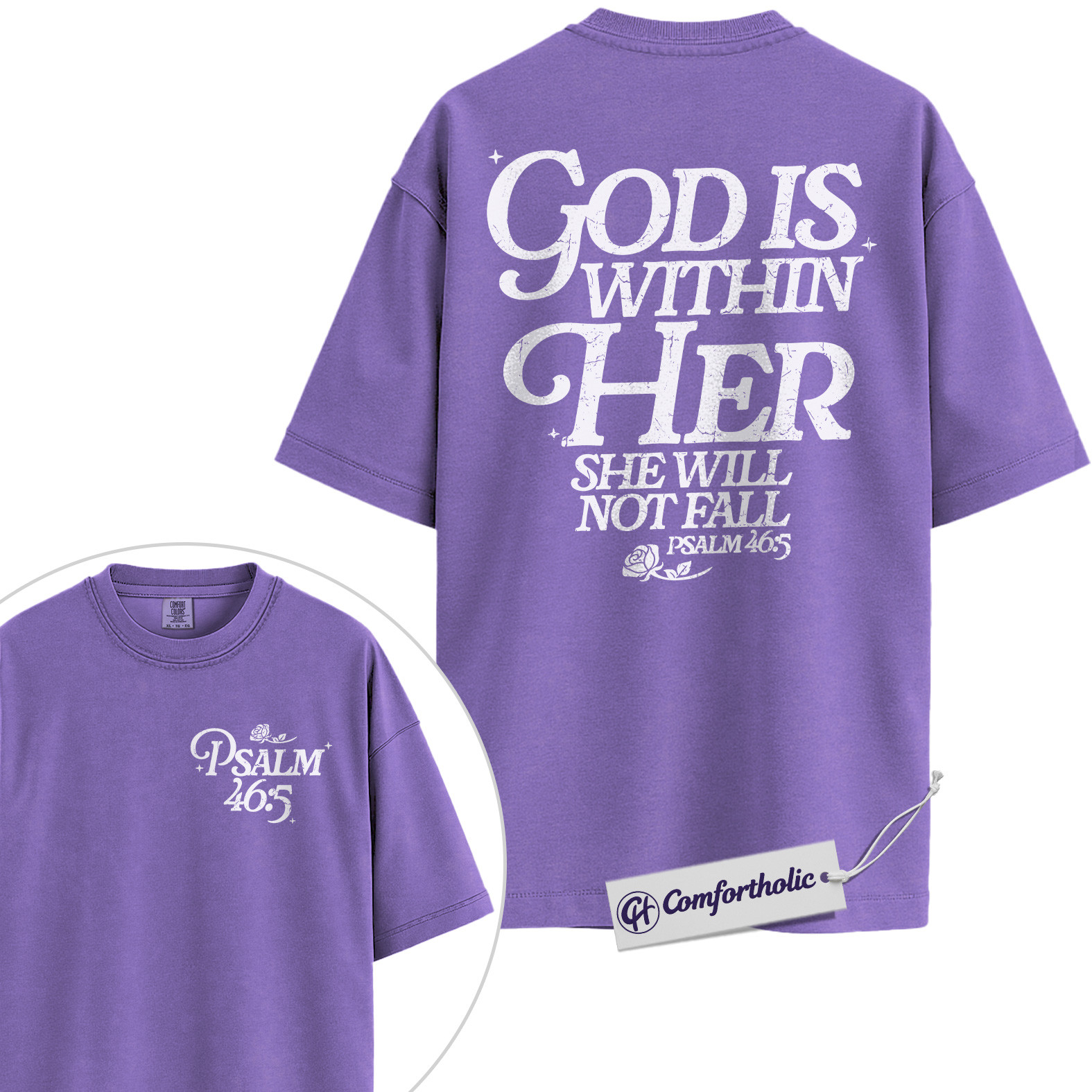 Christian Women Shirt, God Is Within Her She Will Not Fall Psalm 46:5 Bible Verse Graphic Tee, Faith T-Shirt for Women, Inspirational Church Gift for Her, Comfort Colors Shirt 2-Sided - Image 20
