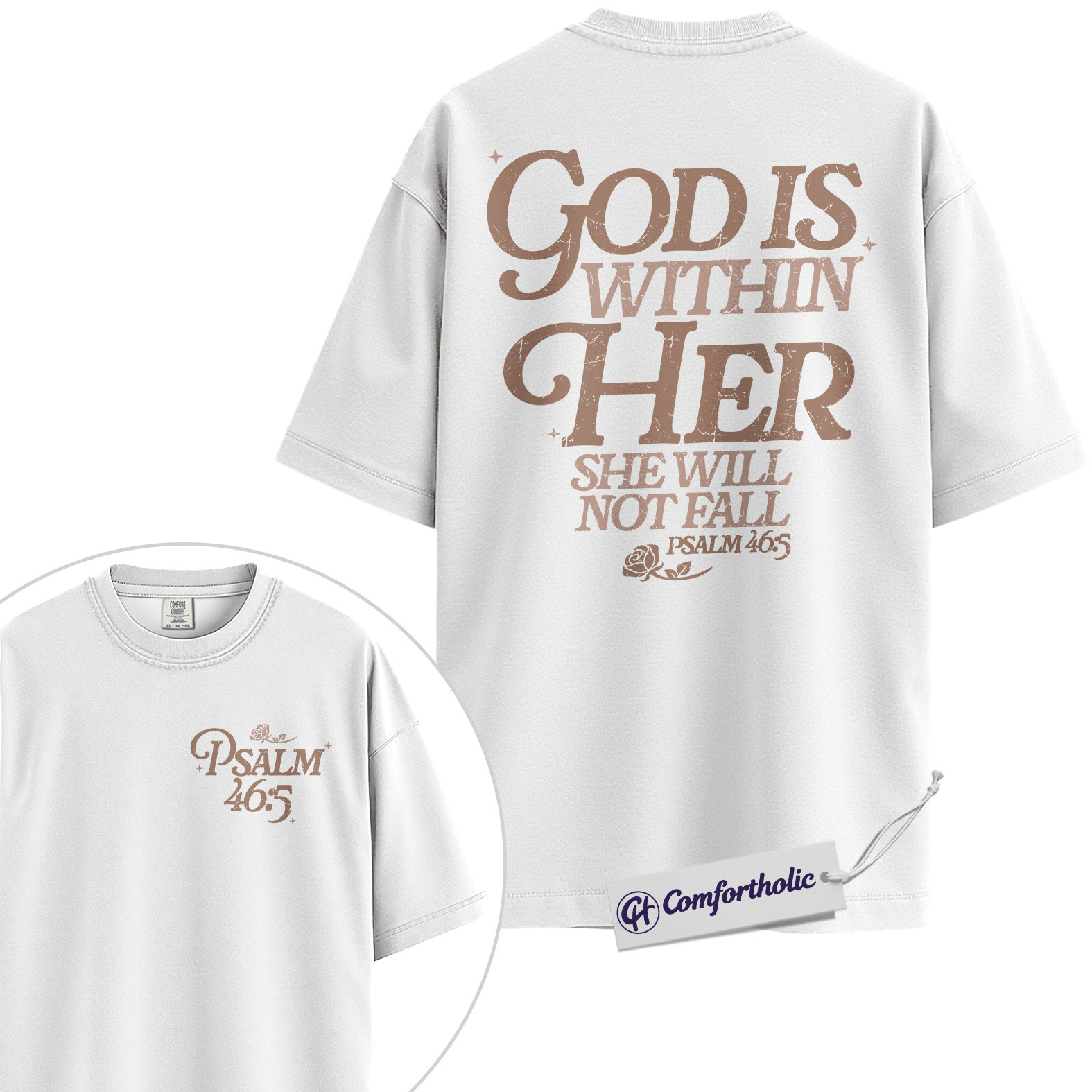 Christian Women Shirt, God Is Within Her She Will Not Fall Psalm 46:5 Bible Verse Graphic Tee, Faith T-Shirt for Women, Inspirational Church Gift for Her, Comfort Colors Shirt 2-Sided - Image 2