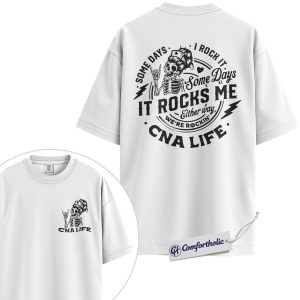 Alternative view of CNA Life Shirt, Rock Hand Skeleton Nurse Graphic Tee, Funny Certified Nursing Assistant T-Shirt, Gift for CNAs Coworkers & Nursing School Graduates, Comfort Colors Shirt 2-Sided