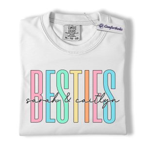 Alternative view of Besties Shirt, Personalized Name Rainbow Lettering Graphic Tee, Best Friend Squad T-Shirt, Custom Friendship Gift for Best Friends, Comfort Colors Shirt