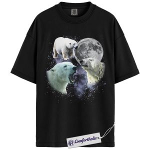 Polar Bear Shirt, Galaxy Moon Arctic Bear Graphic Tee, Wildlife Animal Lover T-Shirt, Gift for Nature Lovers, Comfort Colors Shirt