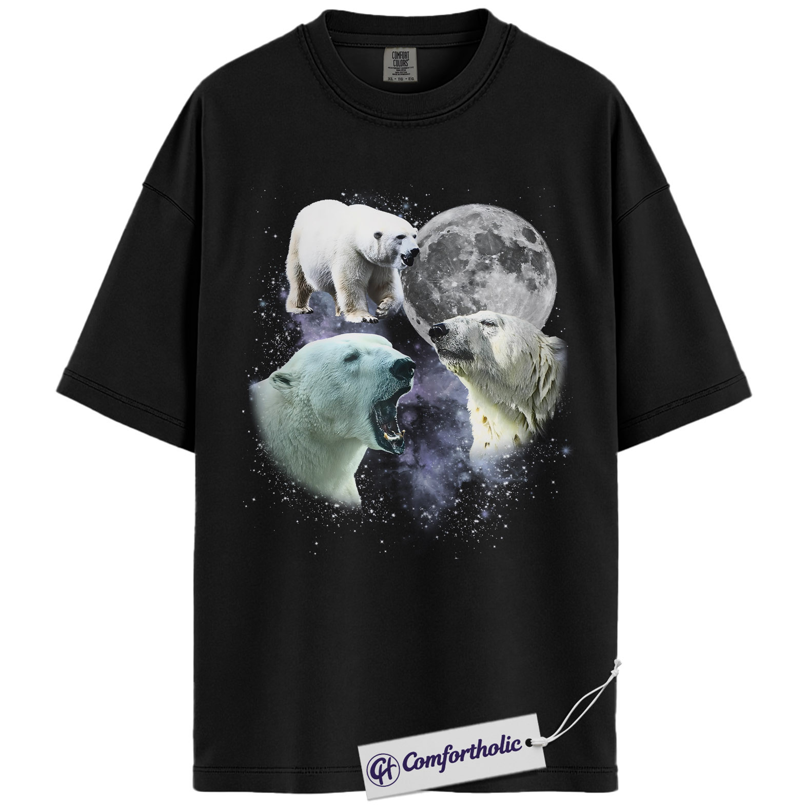 Polar Bear Shirt, Galaxy Moon Arctic Bear Graphic Tee, Wildlife Animal Lover T-Shirt, Gift for Nature Lovers, Comfort Colors Shirt
