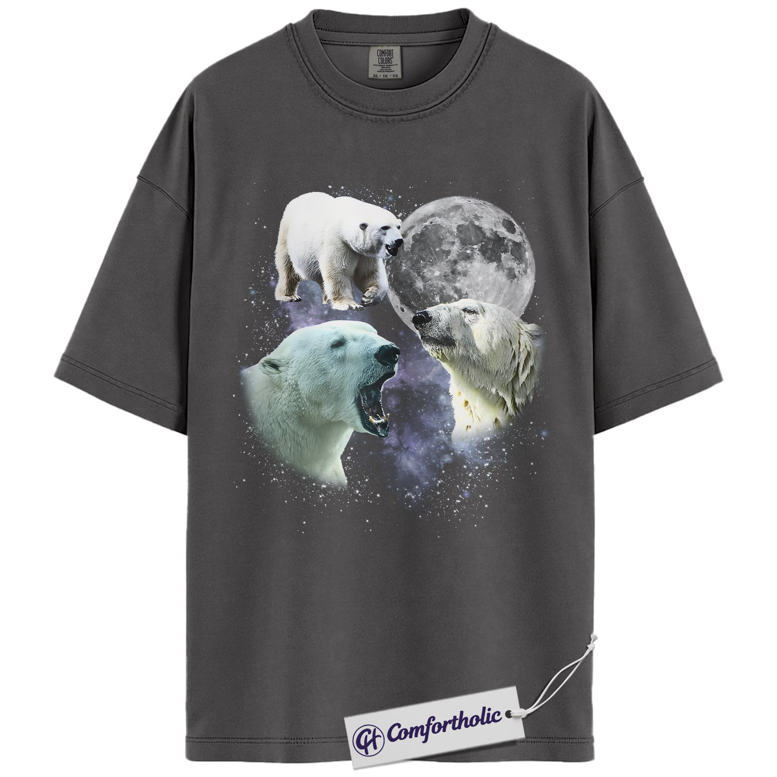 Polar Bear Shirt, Galaxy Moon Arctic Bear Graphic Tee, Wildlife Animal Lover T-Shirt, Gift for Nature Lovers, Comfort Colors Shirt - Image 2