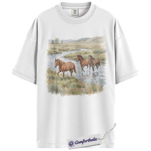 Alternative view of Wild Horse Lover Shirt, Watercolor Horse Landscape Graphic Tee, Equestrian Cowgirl T-Shirt, Western Gift for Horse Lovers, Comfort Colors Shirt
