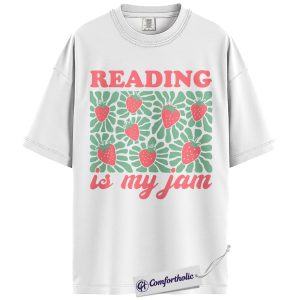 Alternative view of Reading Is My Jam Shirt, Strawberry Pattern Bookish Graphic Tee, Cute Reader Book Lover T-Shirt, Gift for Librarian & Book Club Friends, Comfort Colors Shirt