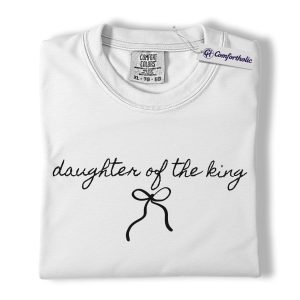 Alternative view of Christian Women Shirt, Daughter of the King Script Bow Christian Graphic Tee, Faith T-Shirt for Women, Inspirational Church Gift for Her, Comfort Colors Shirt