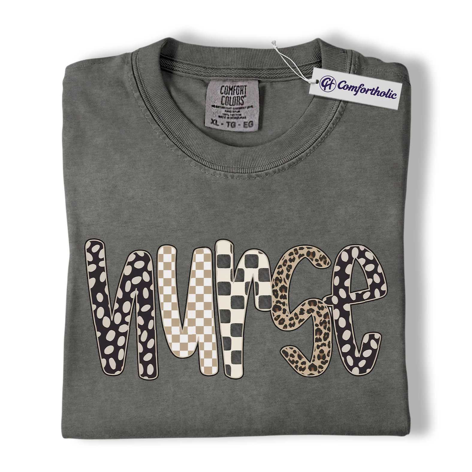 Nurse Shirt, Cute Pattern Letter Graphic Tee, Registered Nurse T-Shirt for Women, Nurse Appreciation Gift, Comfort Colors Shirt - Image 4