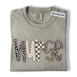 Nurse Shirt, Cute Pattern Letter Graphic Tee, Registered Nurse T-Shirt for Women, Nurse Appreciation Gift, Comfort Colors Shirt