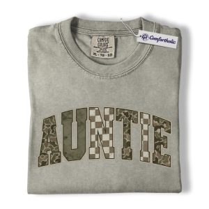 Auntie Shirt, Vintage Camo Checkered Auntie Graphic Tee, Family Pride T-Shirt for Aunts, Cute Gift for Auntie, Comfort Colors Shirt