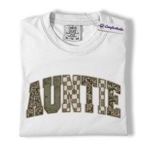 Alternative view of Auntie Shirt, Vintage Camo Checkered Auntie Graphic Tee, Family Pride T-Shirt for Aunts, Cute Gift for Auntie, Comfort Colors Shirt