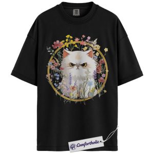 Persian Cat Shirt, Floral Feline Graphic Tee, Cute Cat Mom T-Shirt, Gift for Persian Cat Lovers, Comfort Colors Shirt