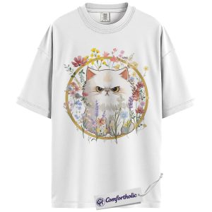 Alternative view of Persian Cat Shirt, Floral Feline Graphic Tee, Cute Cat Mom T-Shirt, Gift for Persian Cat Lovers, Comfort Colors Shirt