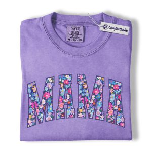 Floral Mama Shirt, MAMA Letter Graphic Tee, Cute Mom T-Shirt, Mother’s Day Gift for Mom, Comfort Colors Shirt