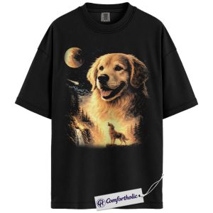 Golden Retriever Shirt, Moonlit Forest Dog Graphic Tee, Golden Retriever T-Shirt for Dog Moms, Gift for Dog Lovers, Comfort Colors Shirt