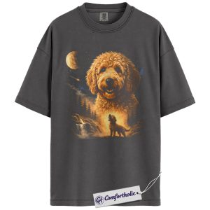 Alternative view of Goldendoodle Shirt, Moonlit Forest Doodle Dog Graphic Tee, Goldendoodle T-Shirt for Dog Moms, Gift for Doodle Lovers, Comfort Colors Shirt