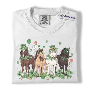 Alternative view of St Patrick’s Day Horse Shirt, Lucky Shamrock Horses Graphic Tee, Equestrian T-Shirt for Horse Lovers, St Patrick’s Day Gift, Comfort Colors Shirt