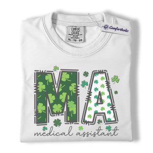 Alternative view of St Patrick’s Day Medical Assistant Shirt, Lucky Shamrock MA Graphic Tee, Medical Assistant T-Shirt for Women, St Paddy’s Day Gift, Comfort Colors Shirt