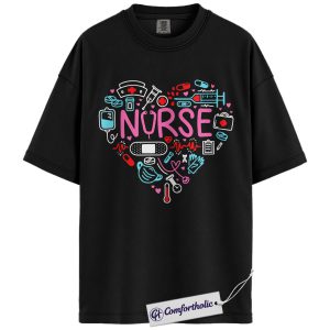 Nurse Shirt, Heart Nursing Symbols Graphic Tee, Registered Nurse T-Shirt for Women, Nurse Appreciation Gift, Comfort Colors Shirt