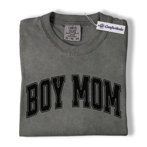 Boy Mom Shirt, BOY MOM Varsity Letter Graphic Tee, Cute Mom T-Shirt, Mother’s Day Gift for Boy Moms, Comfort Colors Shirt