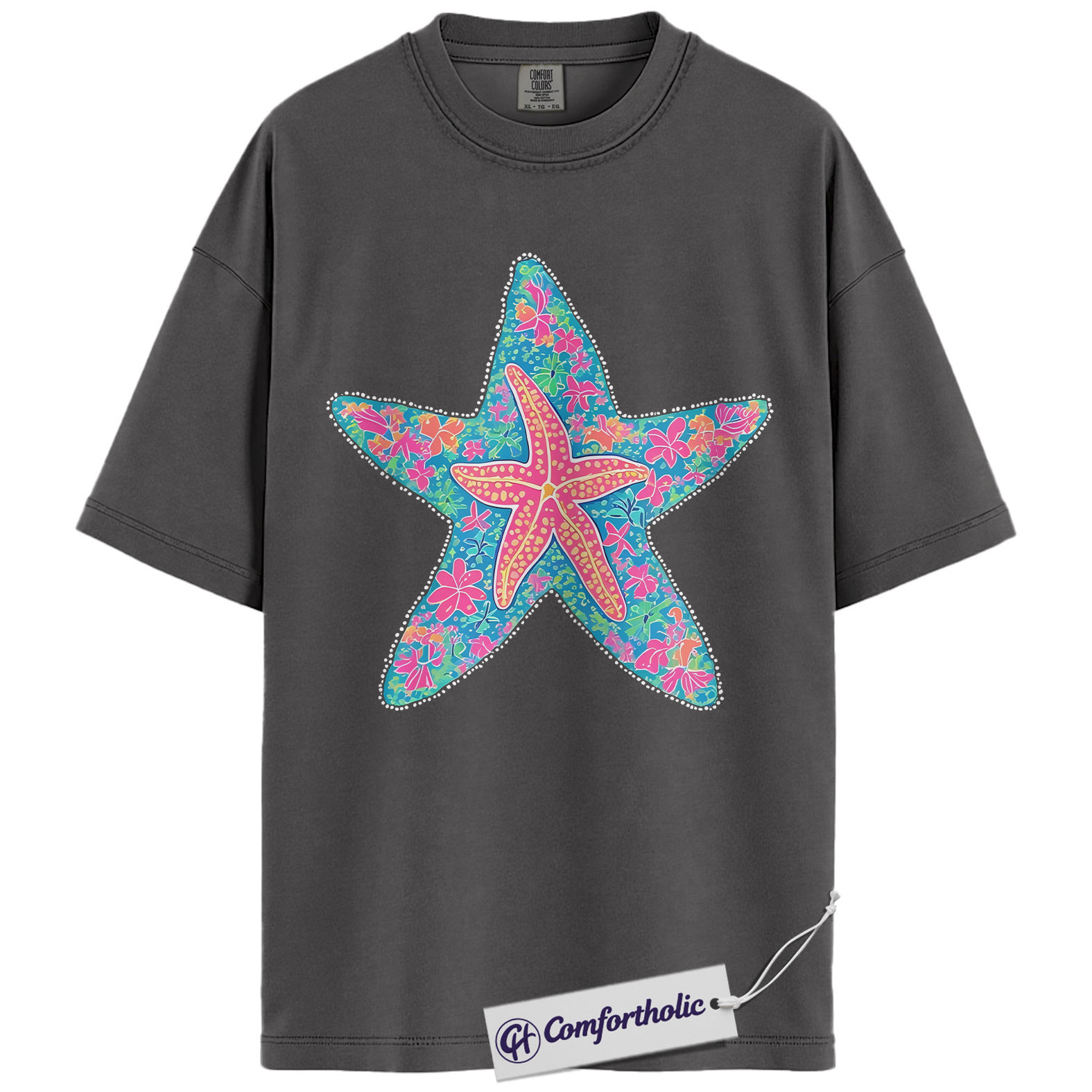 Starfish Shirt, Preppy Coastal Floral Graphic Tee, Beach Lover Summer T-Shirt for Women, Cute Vacation Gift, Comfort Colors Shirt - Image 4