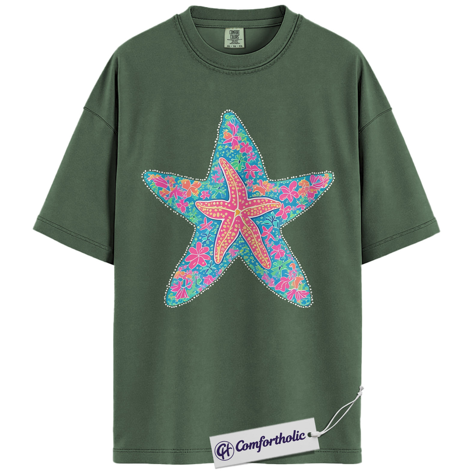 Starfish Shirt, Preppy Coastal Floral Graphic Tee, Beach Lover Summer T-Shirt for Women, Cute Vacation Gift, Comfort Colors Shirt - Image 6