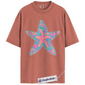 Starfish Shirt, Preppy Coastal Floral Graphic Tee, Beach Lover Summer T-Shirt for Women, Cute Vacation Gift, Comfort Colors Shirt