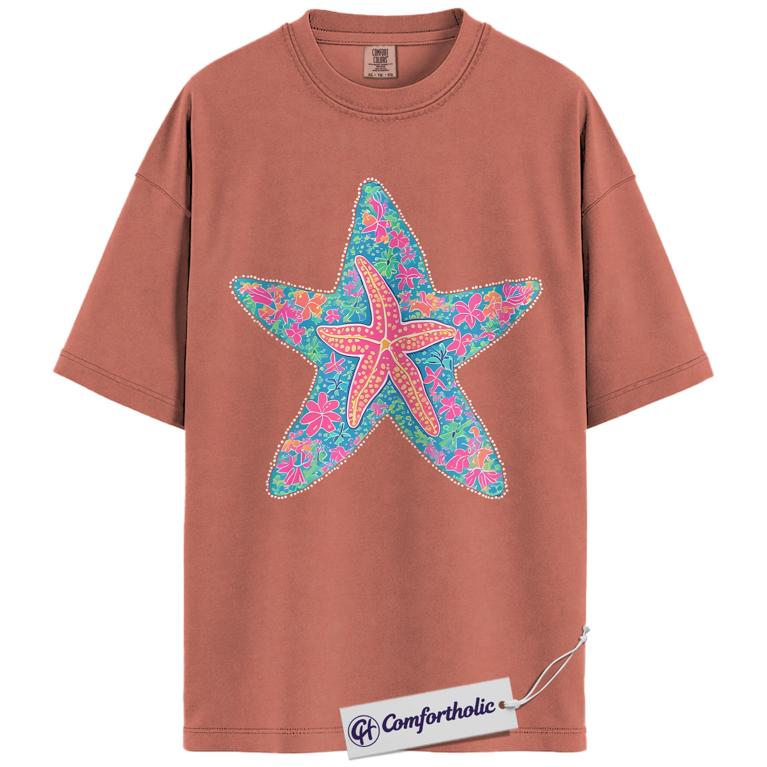 Starfish Shirt, Preppy Coastal Floral Graphic Tee, Beach Lover Summer T-Shirt for Women, Cute Vacation Gift, Comfort Colors Shirt