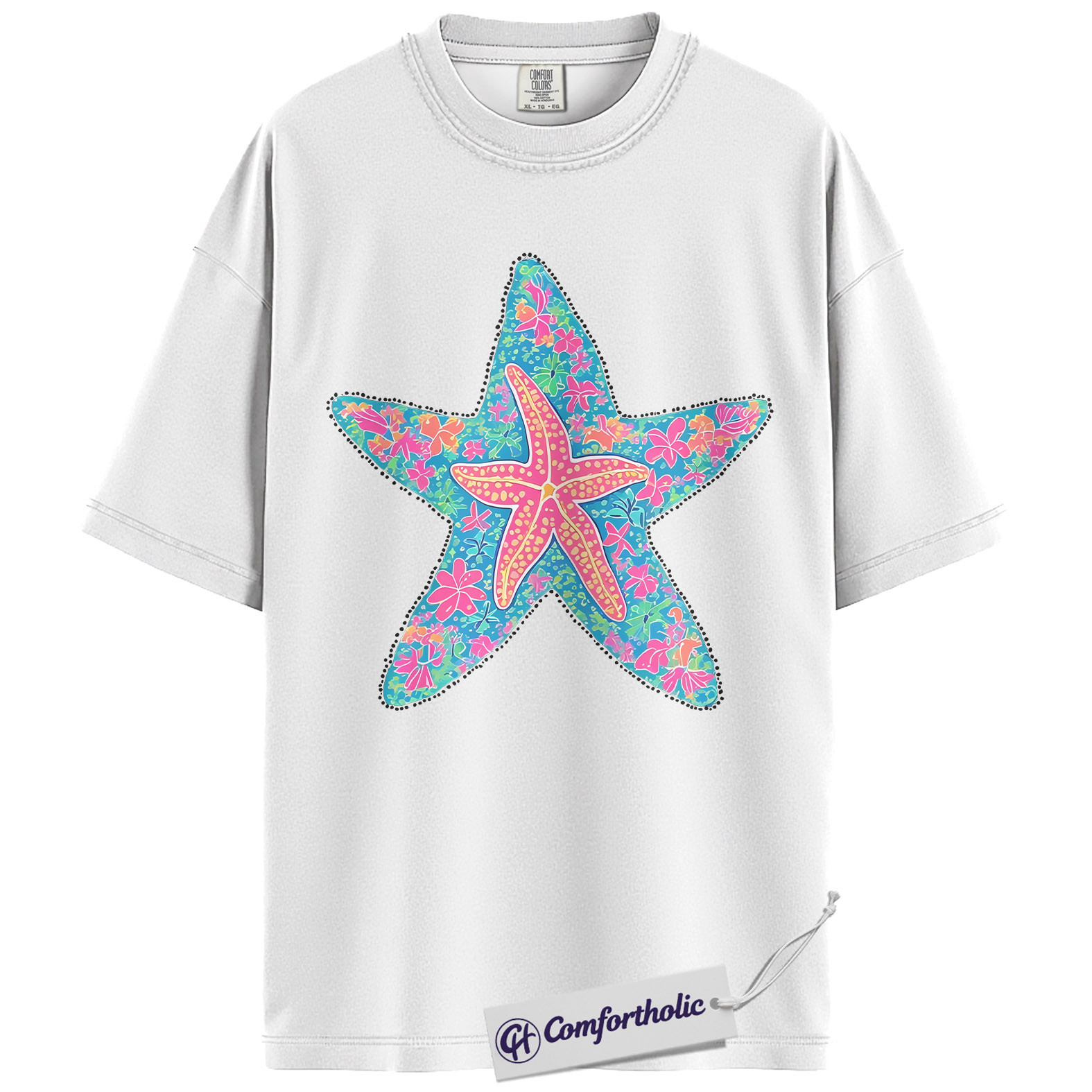 Starfish Shirt, Preppy Coastal Floral Graphic Tee, Beach Lover Summer T-Shirt for Women, Cute Vacation Gift, Comfort Colors Shirt - Image 2