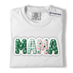 Alternative view of St Patrick’s Day Mama Shirt, Shamrock Patchwork Letter Graphic Tee, Cute Irish Mom T-Shirt, St Patrick’s Day Gift for Mom, Comfort Colors Shirt
