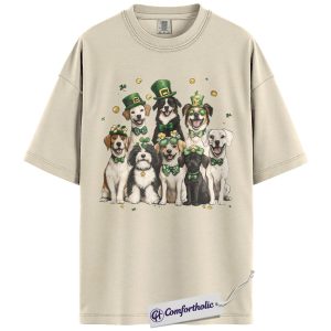 St Patrick’s Day Dog Shirt, Leprechaun Shamrock Dogs Graphic Tee, Irish Dog Lover T-Shirt for Dog Moms, St Paddy’s Day Gift, Comfort Colors Shirt