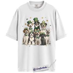 Alternative view of St Patrick’s Day Dog Shirt, Leprechaun Shamrock Dogs Graphic Tee, Irish Dog Lover T-Shirt for Dog Moms, St Paddy’s Day Gift, Comfort Colors Shirt