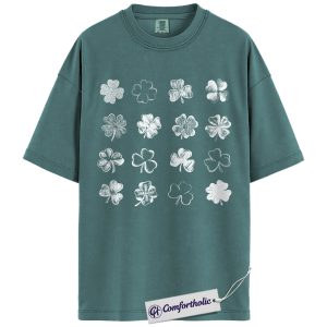 St Patrick’s Day Shamrock Shirt, Vintage Four Leaf Clover Graphic Tee, Irish Lucky T-Shirt for Women, St Patrick’s Day Gift, Comfort Colors Shirt