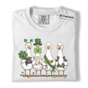Alternative view of St Patrick’s Day Goose Shirt, Lucky Shamrock Geese Graphic Tee, Funny Farm Animal T-Shirt for Goose Lovers, St Paddy’s Day Gift, Comfort Colors Shirt