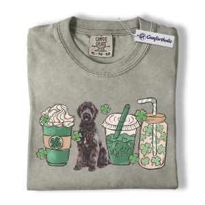 St Patrick’s Day Goldendoodle Shirt, Black Goldendoodle Shamrock Coffee Graphic Tee, Doodle Dog Mom T-Shirt, St Paddy’s Day Gift, Comfort Colors Shirt
