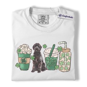 Alternative view of St Patrick’s Day Goldendoodle Shirt, Black Goldendoodle Shamrock Coffee Graphic Tee, Doodle Dog Mom T-Shirt, St Paddy’s Day Gift, Comfort Colors Shirt