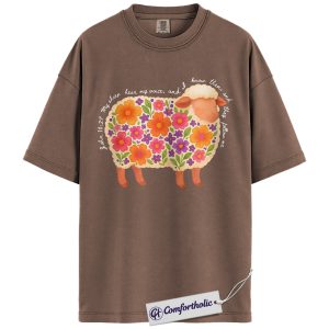 Christian Shirt, My Sheep Hear My Voice Floral Lamb Graphic Tee, John 10:27 Bible Verse T-Shirt for Women, Faith Gift, Comfort Colors Shirt