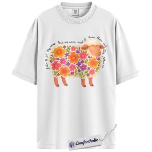 Alternative view of Christian Shirt, My Sheep Hear My Voice Floral Lamb Graphic Tee, John 10:27 Bible Verse T-Shirt for Women, Faith Gift, Comfort Colors Shirt